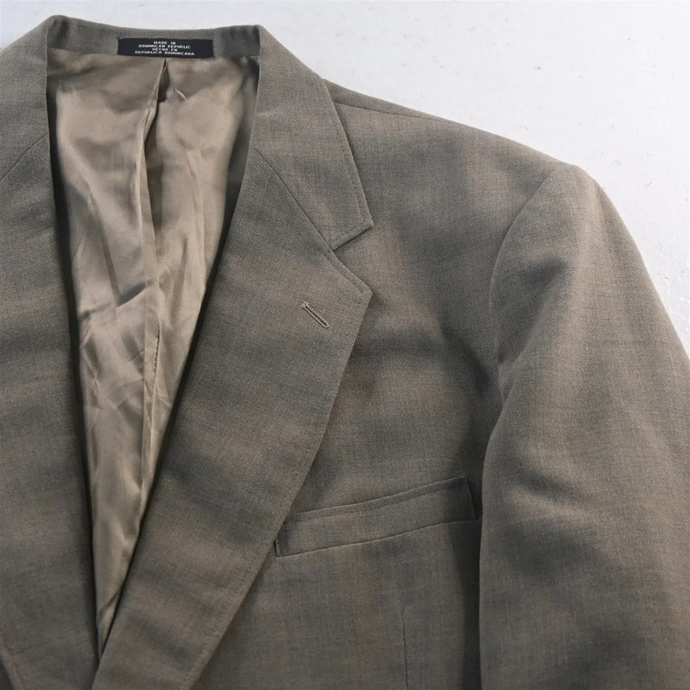 Vtg Stafford 48L Brown Gold Button‎ Hopsack Mens Blazer Suit Jacket Sport Coat